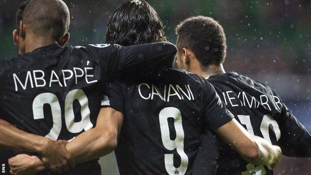 Kylian Mbappe, Edinson Cavani and Neymar