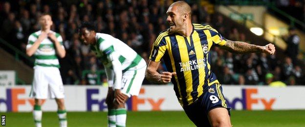 Fernandao celebrates after scoring for Fenebahce against Celtic