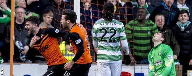 Ciftci (left) celebrates a goal against Celtic last season