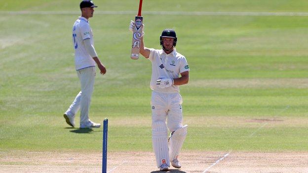 Colin Ingram of Glamorgan acknowledges his 150 against Sussex