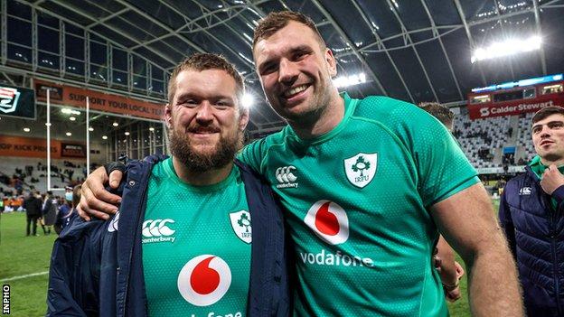 Andrew Porter with Tadhg Beirne after the game