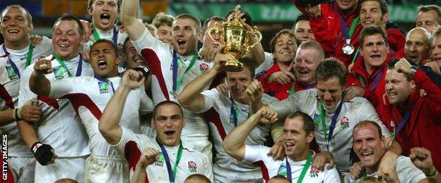 England celebrate winning the 2003 rugby union World Cup