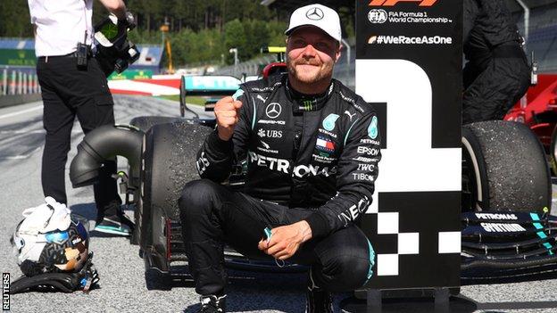 Valtteri Bottas celebrates winning the Austrian Grand Prix
