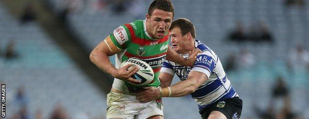 Sam Burgess carries the ball in his rugby league days