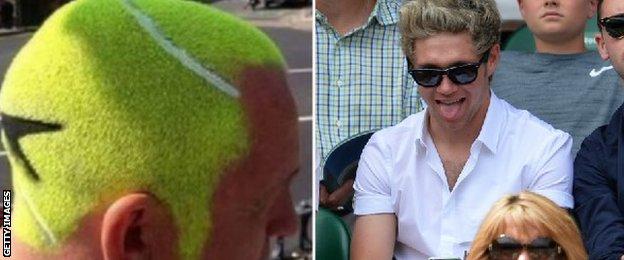 Niall Horan and a man with a tennis ball hairstyle