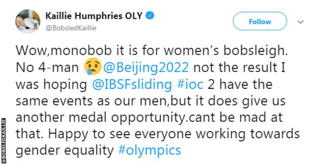 Kailie Humphries tweet