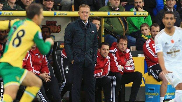 Garry Monk looks on as Swansea take on Norwich City