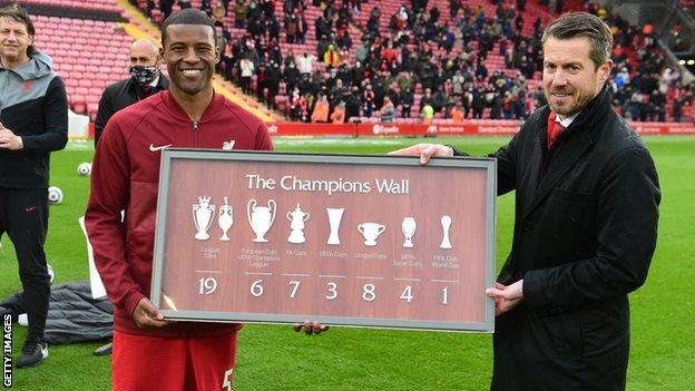 Georginio Wijnaldum, departing the club this summer, was making his final Liverpool appearance