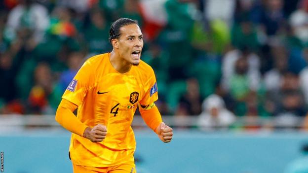 Virgil van Dijk playing for the Netherlands in the World Cup