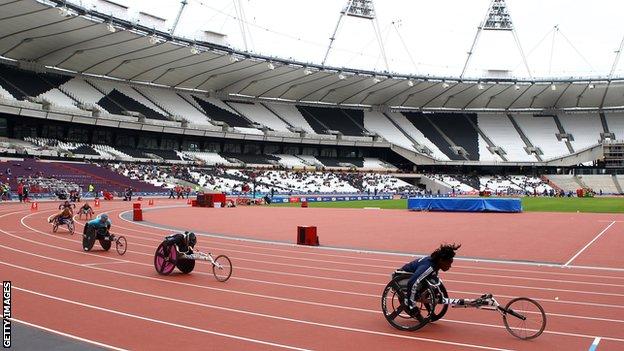 Anne Wafula Strike (foreground) runs during the Paralympics in London 2012