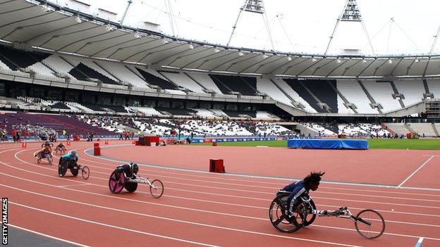 Anne Wafula Strike (foreground) racing at the London 2012 Paralympics