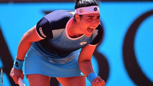 Ons Jabeur celebrates her semi-final win at the Madrid Open