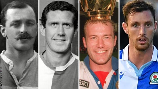Bob Crompton from the 1913-14 side, Ronnie Clayton from the 1960s era, Alan Shearer with the Premier League crown and Dominic Hyam of the current Rovers side