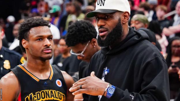 LeBron James speaking to son Bronny James