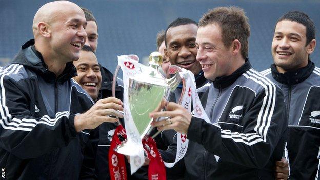 DJ Forbes and Clark Laidlaw celebrate winning the Sevens World Series