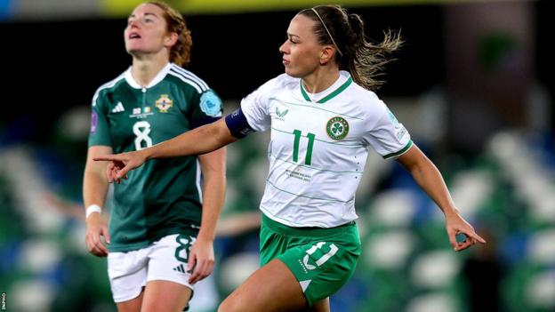 Katie McCabe celebrates scoring against Northern Ireland