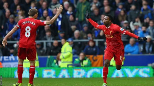 Daniel Sturridge celebrates scoring for Liverpool