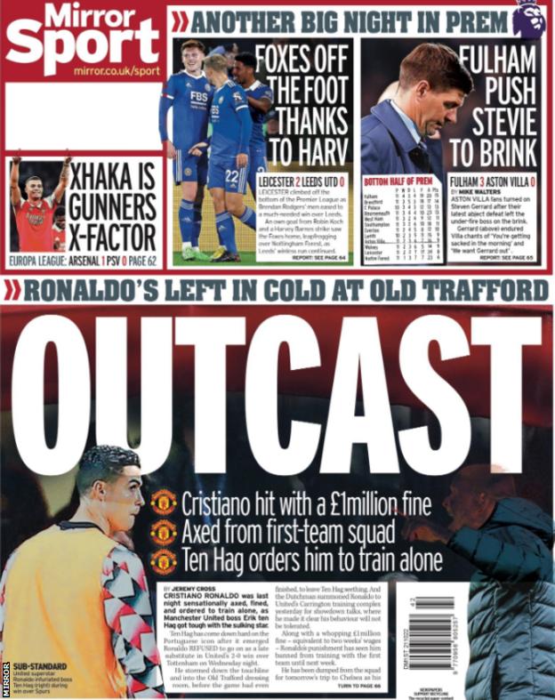 Mirror Football - This morning's Sunday Mirror back page