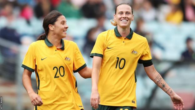 Emily van Egmond and Sam Kerr playing for Australia