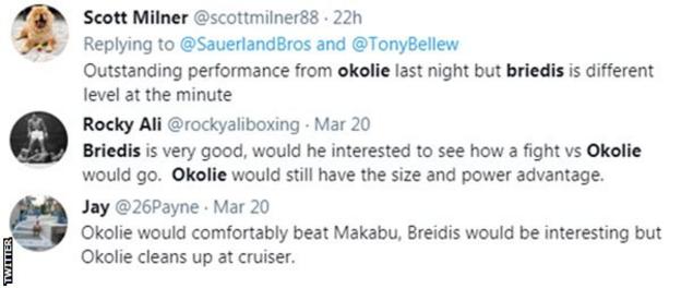 One fan on Twitter says Breidis is different level to Okolie, another says Okolie has a size and power advantage