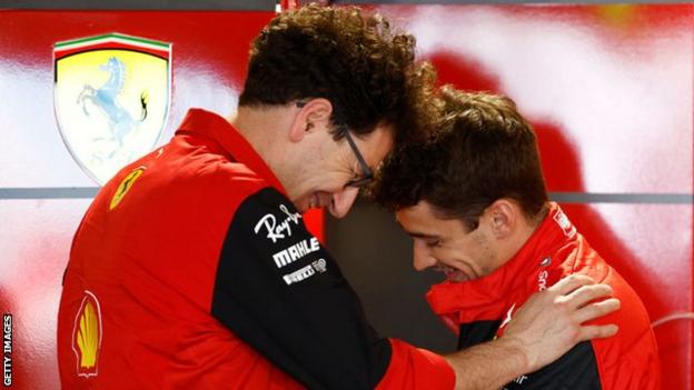 Mattia Binotto and Charles Leclerc