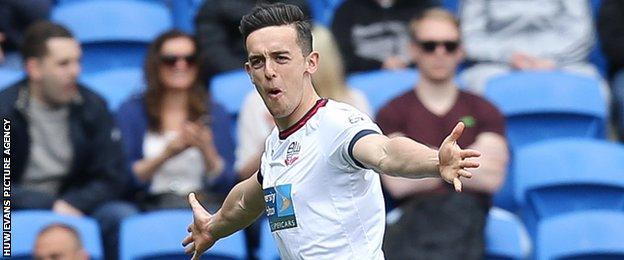 Zach Clough celebrates after giving Bolton the lead