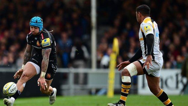 England winger Jack Nowell scored his first try for Exeter since also scoring in the Chiefs;' win over Wasps at the Ricoh Arena in December