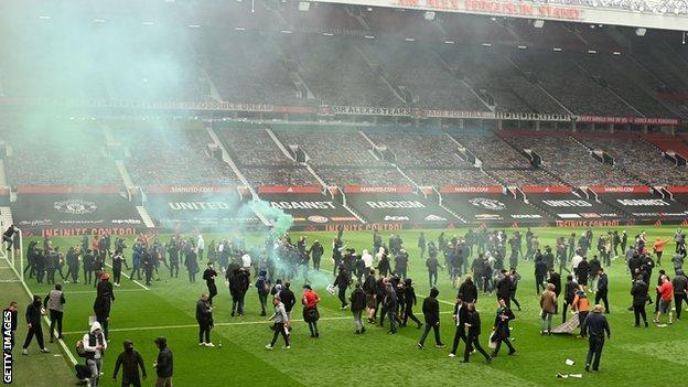 Manchester United fans protest inside Old Trafford