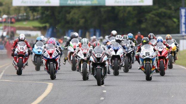 Mass start racing is a feature of the Ulster Grand Prix road race meeting
