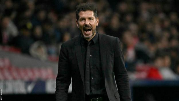 Atletico Madrid coach Diego Simeone shouts at the line