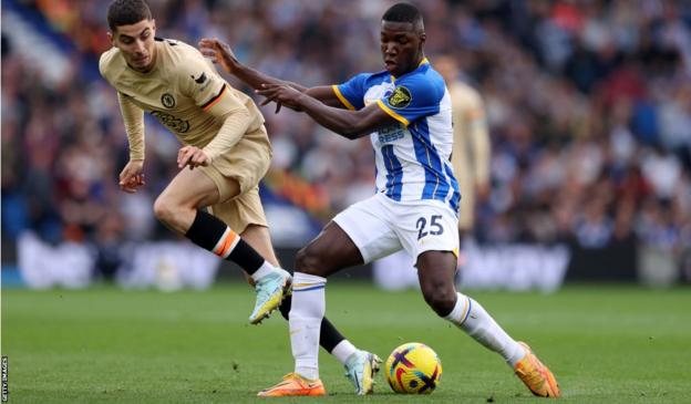 Brighton's Moises Caicedo and Chelsea's Kai Havertz in action last season