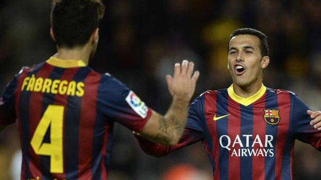 Pedro and Cesc Fabregas played together at Barcelona between 2011 and 2014.