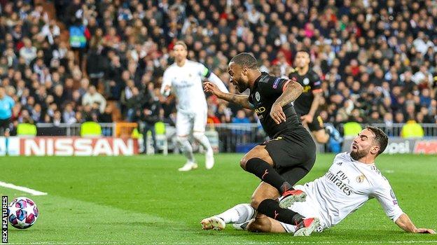 Daniel Carvajal fouls Raheem Sterling to concede a penalty