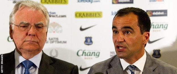 Everton chairman Bill Kenwright and manager Roberto Martinez