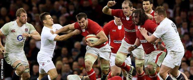 Sam Warburton takes on England during the 2013 Six Nations game in Cardiff