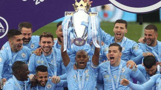 Fernandinho with the Premier League trophy