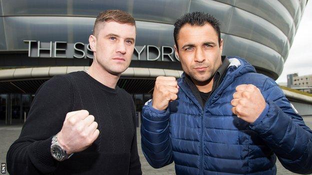 Ricky Burns (left) and Michele di Rocco pose outside Glasgow's Hydro