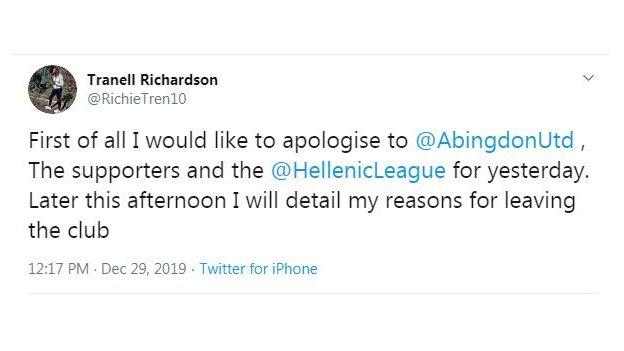 Manager's tweet of apology