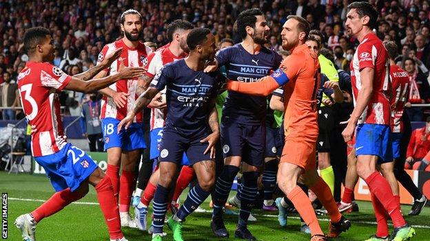 Man City and Atletico Madrid players clash