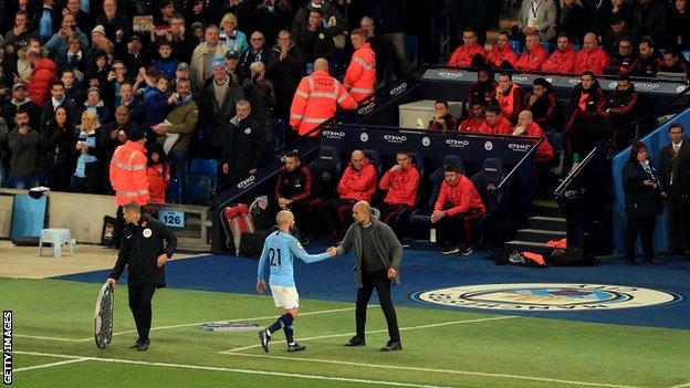 Manchester City's David Silva pictured leaving the pitch