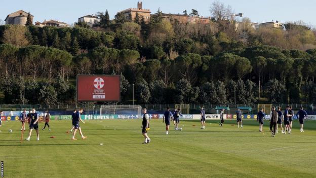 The San Marino Stadium has a picturesque backdrop