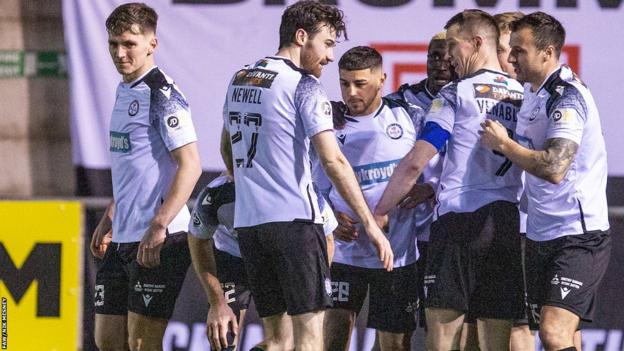 Bala players celebrate a goal against Connah's Quay
