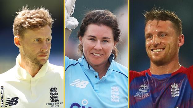 Joe Root, Tamsin Beaumont and Jos Buttler