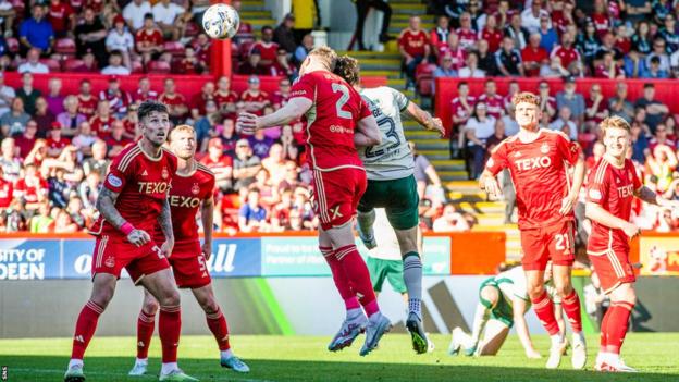 Christian Doidge scores for Hibernian against Aberdeen