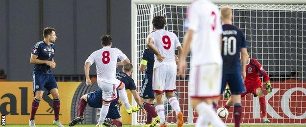 Valeri Qazaishvili scores for Georgia against Scotland