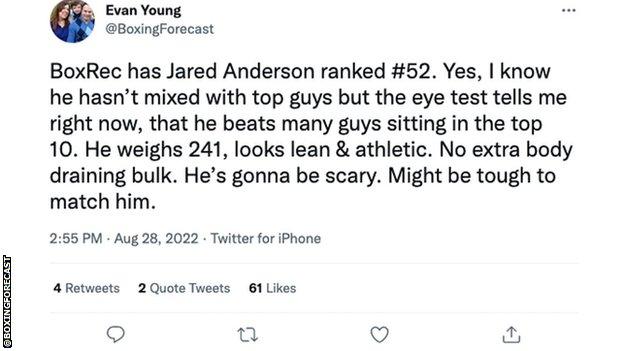 Tweet about Jared Anderson's ranking.