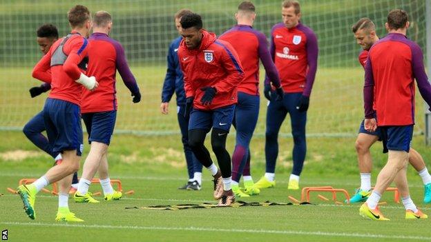 Daniel Sturridge (centre) with England team-mates