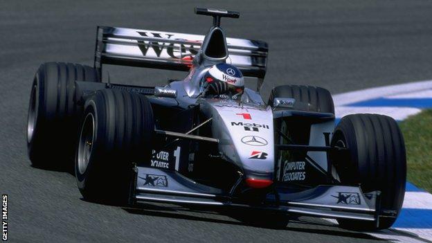 Mercedes McLaren's Mika Hakkinen races to victory in the 1999 Spanish Grand Prix