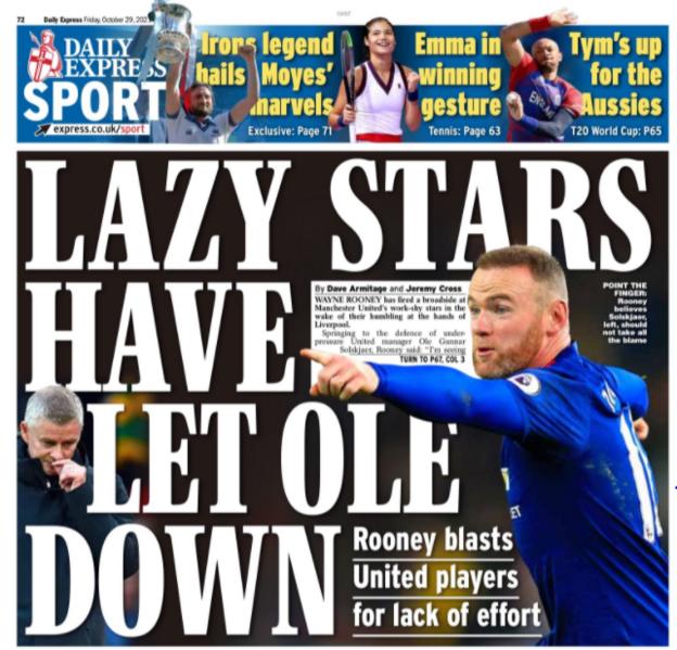 Friday's Daily Express back page: 'Lazy stars have let Ole down'