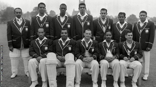 Andy Ganteaume and West Indies team-mates in 1957